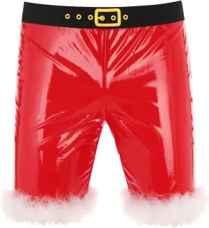 easyforever Men's Sexy Santa Costume Boxer Briefs Shiny Leather Feather Trim Shorts Underwear