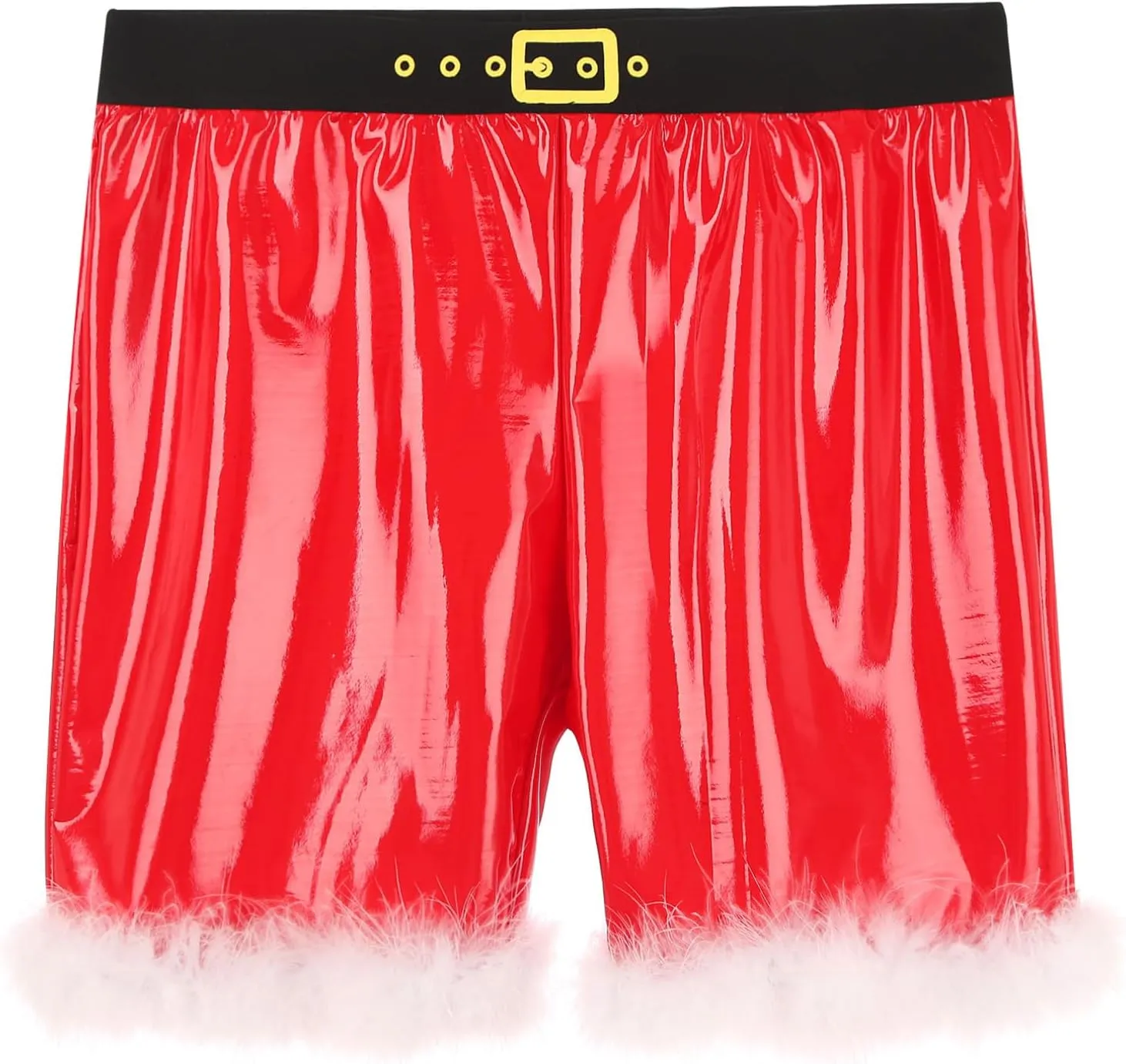 easyforever Men's Sexy Santa Costume Boxer Briefs Shiny Leather Feather Trim Shorts Underwear
