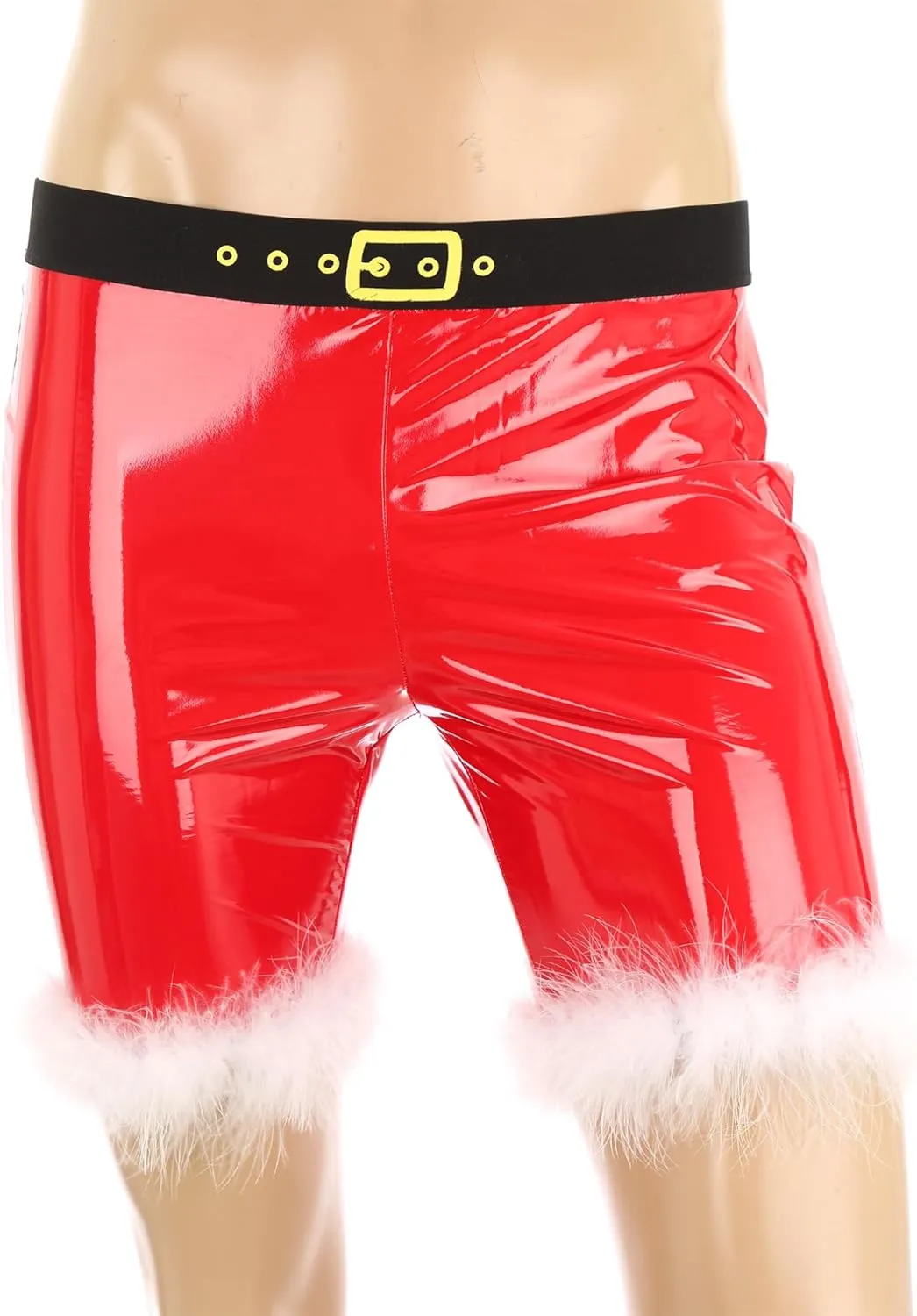 easyforever Men's Sexy Santa Costume Boxer Briefs Shiny Leather Feather Trim Shorts Underwear