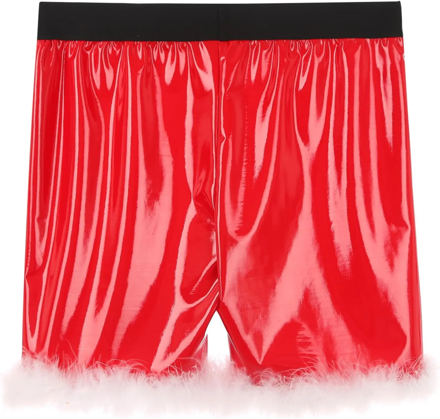 easyforever Men's Sexy Santa Costume Boxer Briefs Shiny Leather Feather Trim Shorts Underwear