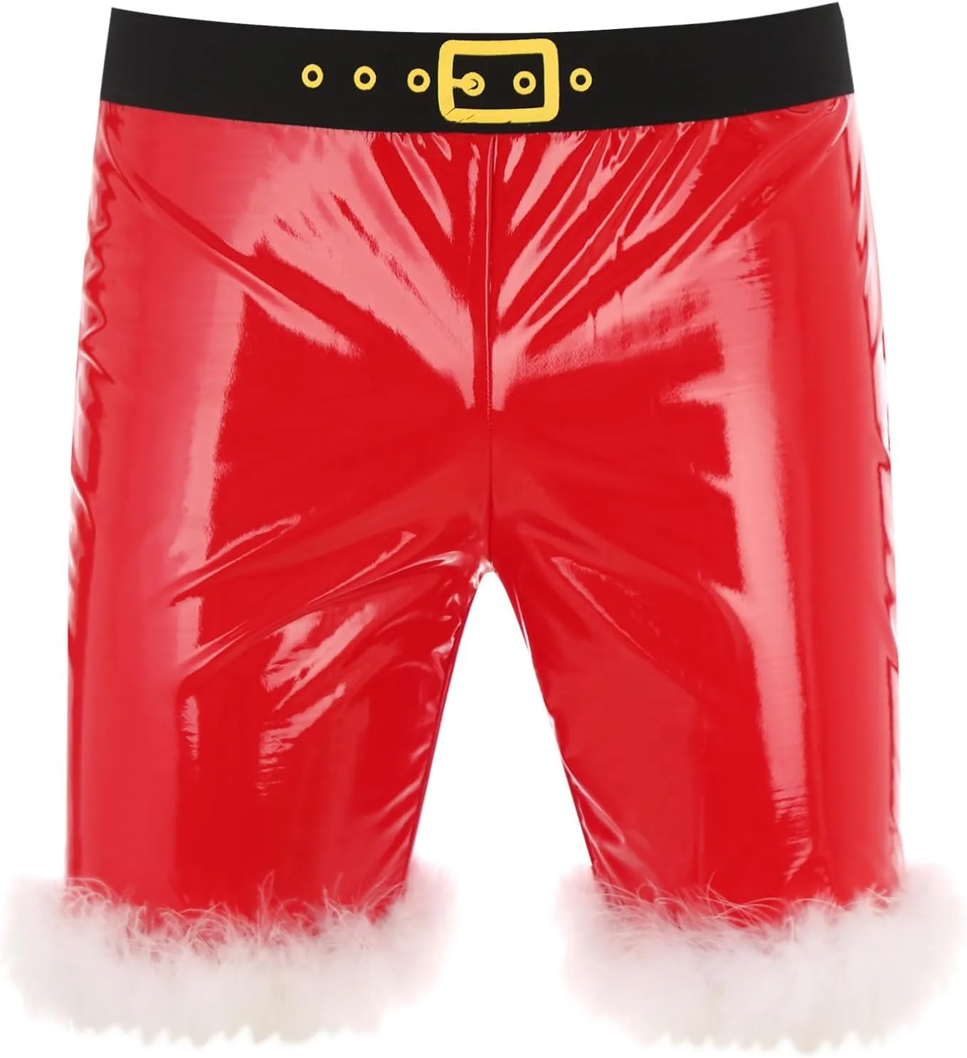 easyforever Men's Sexy Santa Costume Boxer Briefs Shiny Leather Feather Trim Shorts Underwear