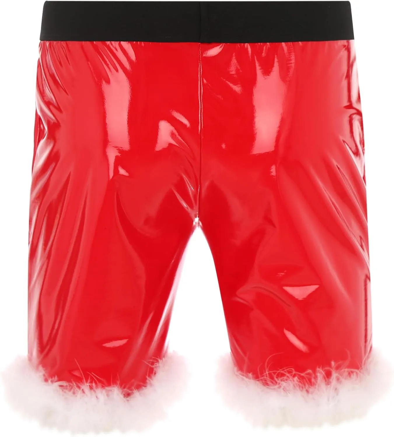 easyforever Men's Sexy Santa Costume Boxer Briefs Shiny Leather Feather Trim Shorts Underwear