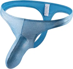 Evankin Men's Sexy Thong Underwear U Convex Elephant Trunk Pouch Jock Strap T-pants Faux Leather Low Rise Underpants