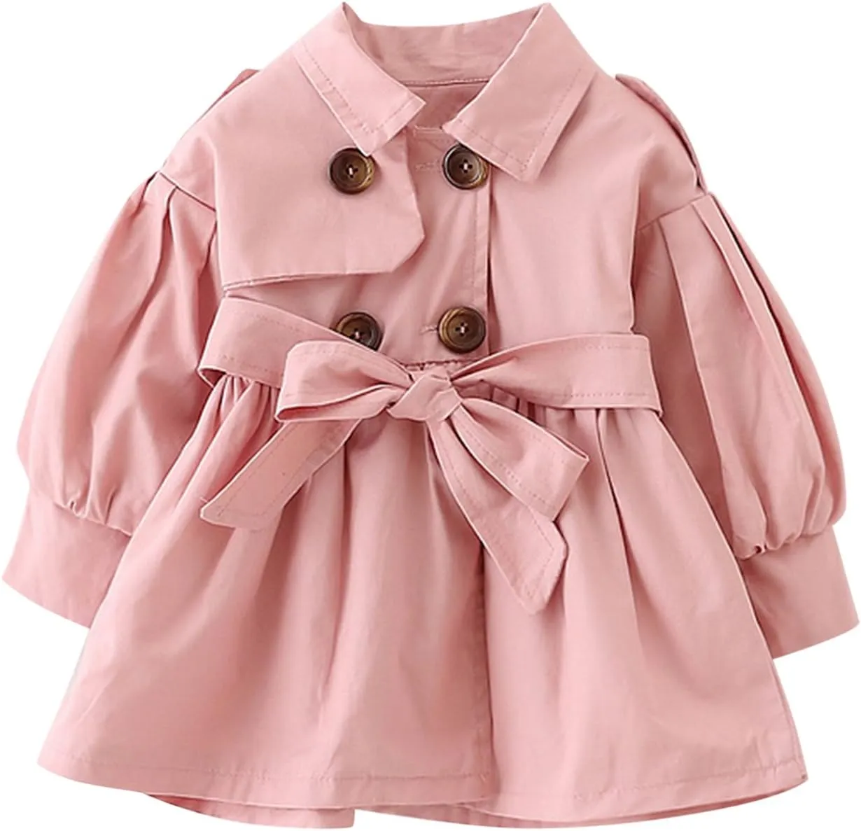 Evelin LEE Baby Girls Trench Coat Jacket Dress with Belt Ruffle Waist Windbreaker Outwear