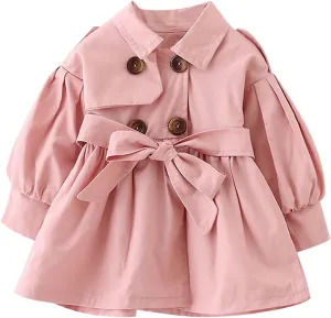 Evelin LEE Baby Girls Trench Coat Jacket Dress with Belt Ruffle Waist Windbreaker Outwear