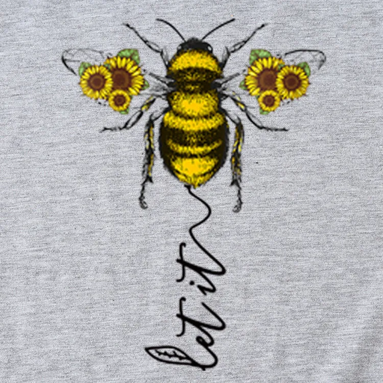 Fashion Women's Clothing Let It Bee Pattern Summer Crewneck Short Sleeve Women