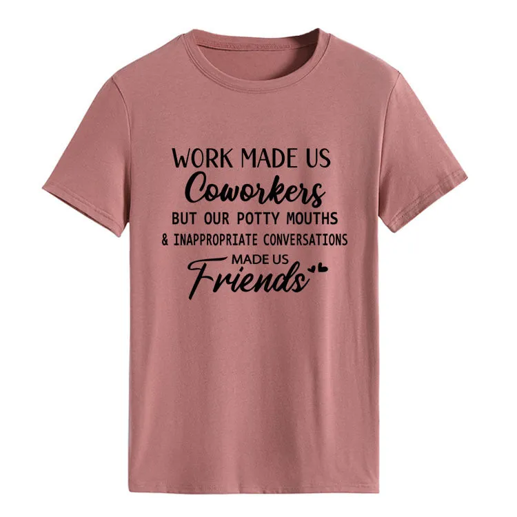 Fashion Women's Top WORK MADE US Letter Round Neck Short Sleeve T-shirt