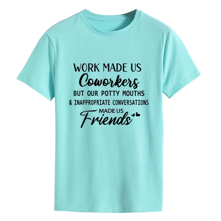 Fashion Women's Top WORK MADE US Letter Round Neck Short Sleeve T-shirt