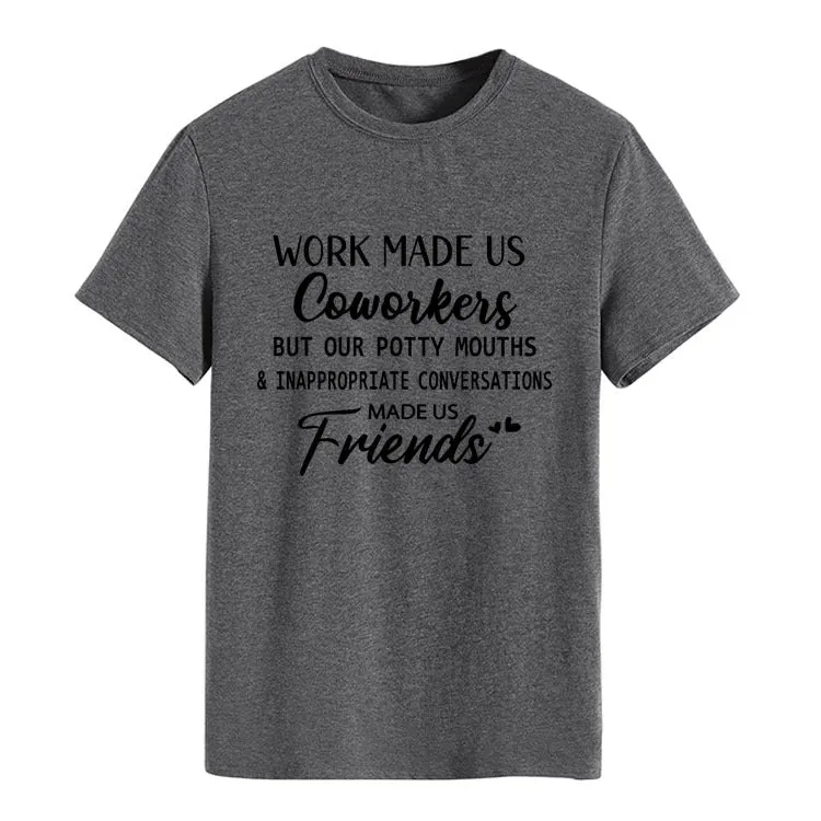 Fashion Women's Top WORK MADE US Letter Round Neck Short Sleeve T-shirt