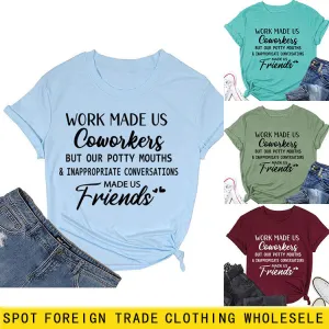 Fashion Women's Top WORK MADE US Letter Round Neck Short Sleeve T-shirt