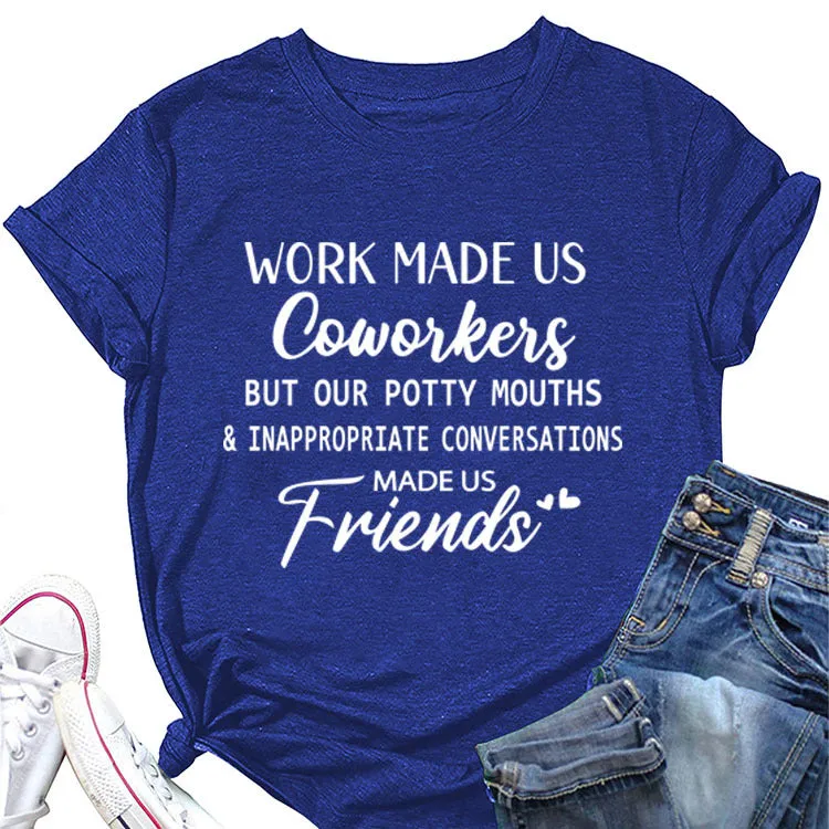 Fashion Women's Top WORK MADE US Letter Round Neck Short Sleeve T-shirt