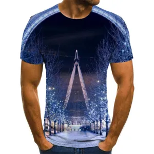 Ferris wheel street lights shirts top tee festival men Cool art costume Christmas