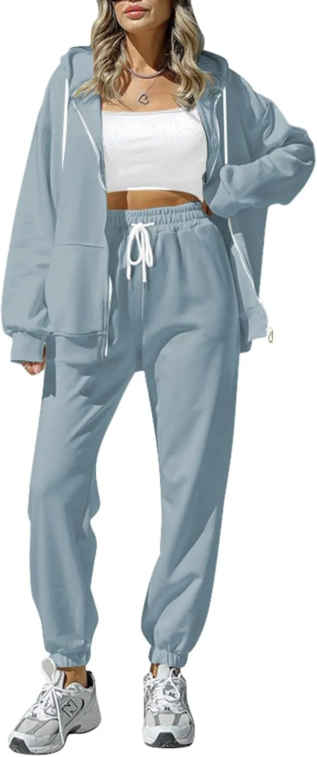 Fixmatti Womens Tracksuit Zip Up Hoodie Sweatsuits 2 Pieces Jogger Sets with Pockets