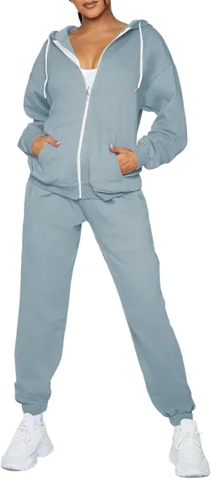 Fixmatti Womens Tracksuit Zip Up Hoodie Sweatsuits 2 Pieces Jogger Sets with Pockets