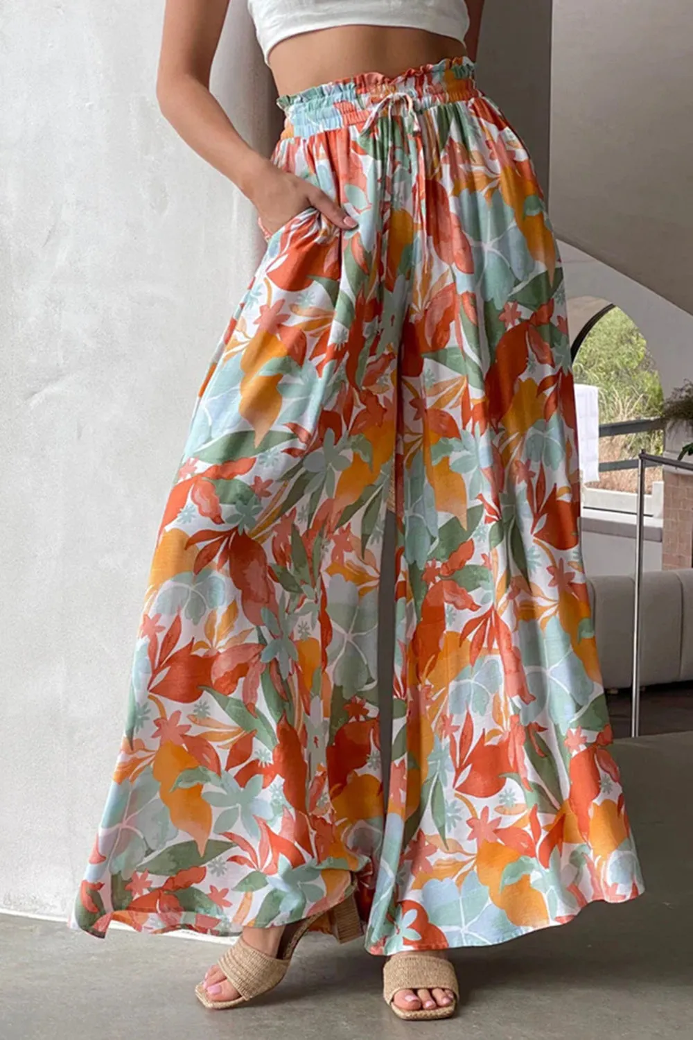 Floral Ease Tied Wide Leg Printed Pants