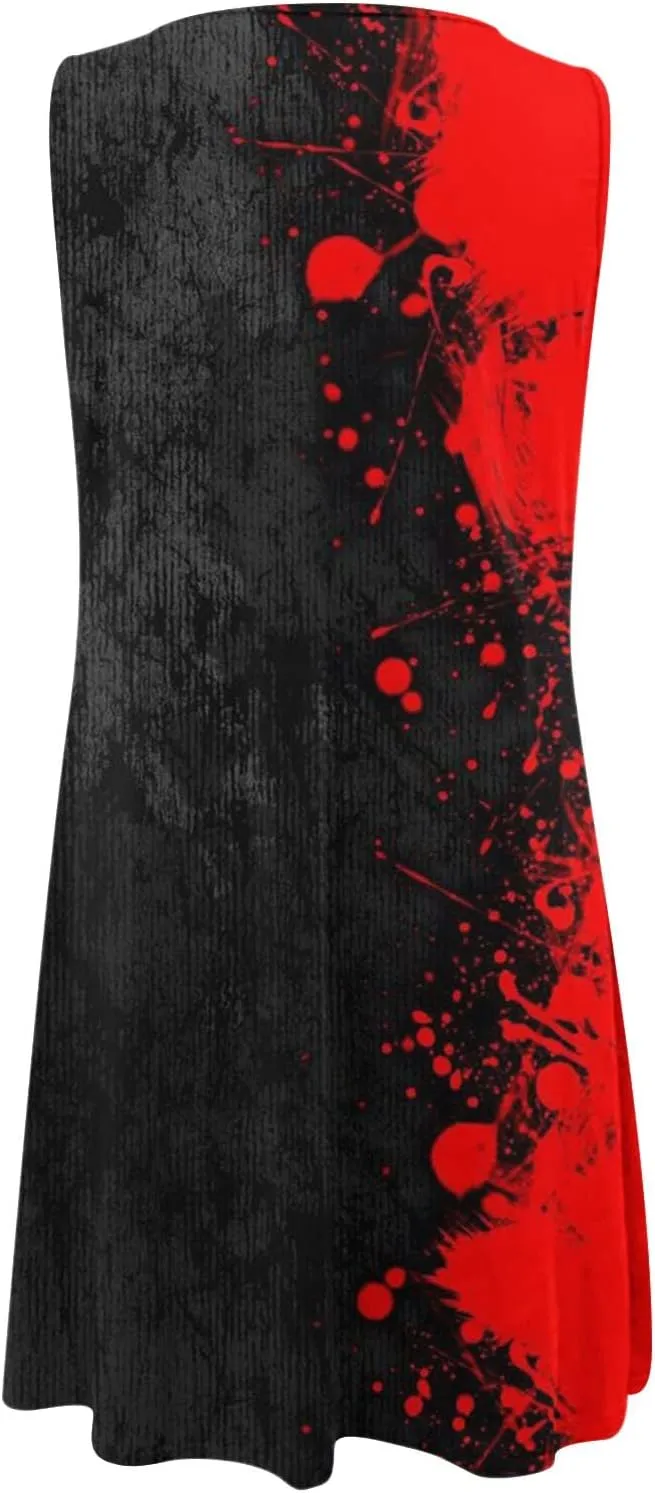for Women Summer Loose Dress Sleeveless Floral Print V Neck Hollow Out Beach Dress Mini Dress Halter Formal