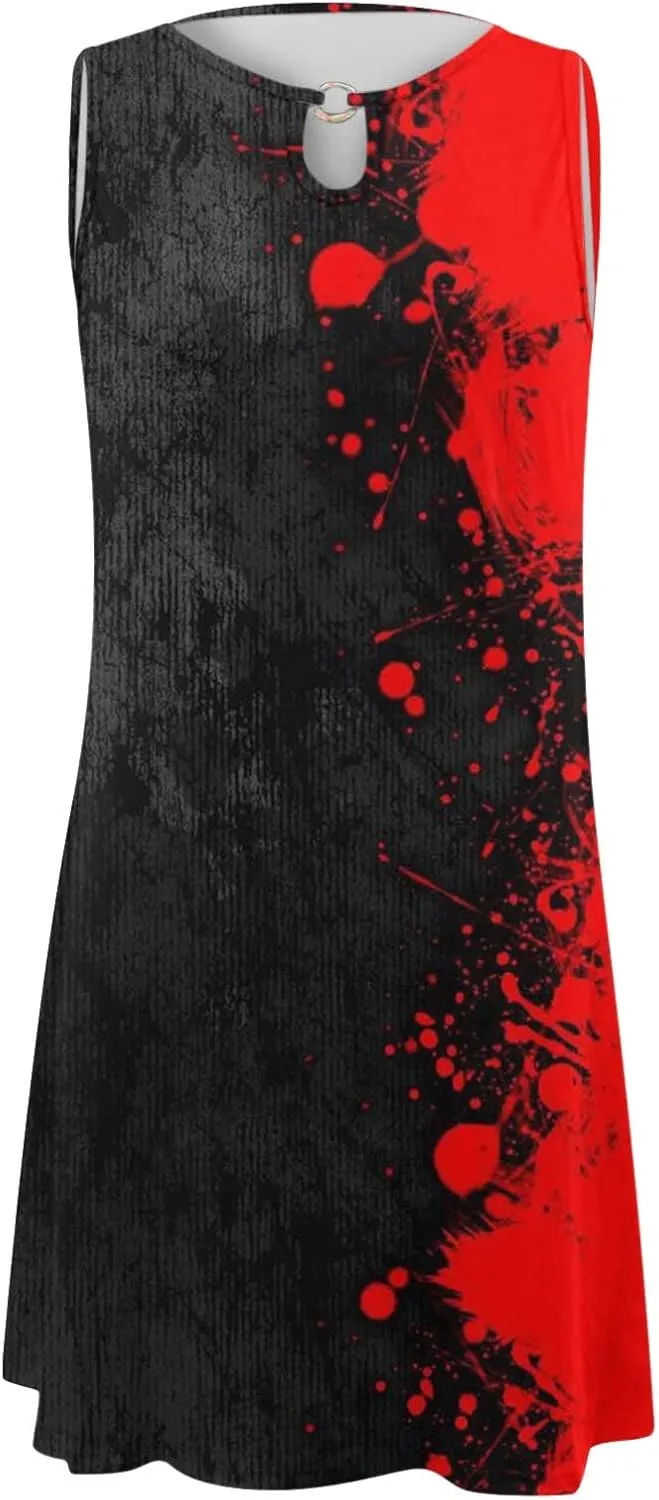 for Women Summer Loose Dress Sleeveless Floral Print V Neck Hollow Out Beach Dress Mini Dress Halter Formal