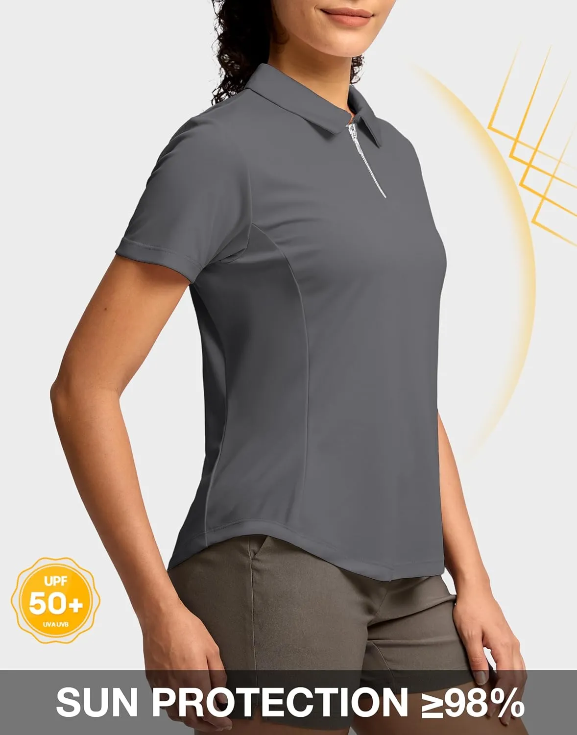 G Gradual Womens Golf Shirt Metal Zip Up Polo Short Sleeve Tennis Work Athletic Collared Top Quick Dry Lightweight