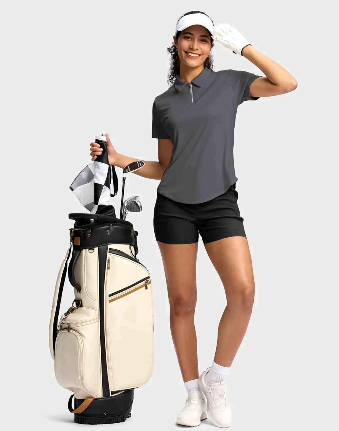 G Gradual Womens Golf Shirt Metal Zip Up Polo Short Sleeve Tennis Work Athletic Collared Top Quick Dry Lightweight