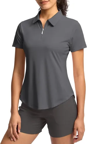 G Gradual Womens Golf Shirt Metal Zip Up Polo Short Sleeve Tennis Work Athletic Collared Top Quick Dry Lightweight