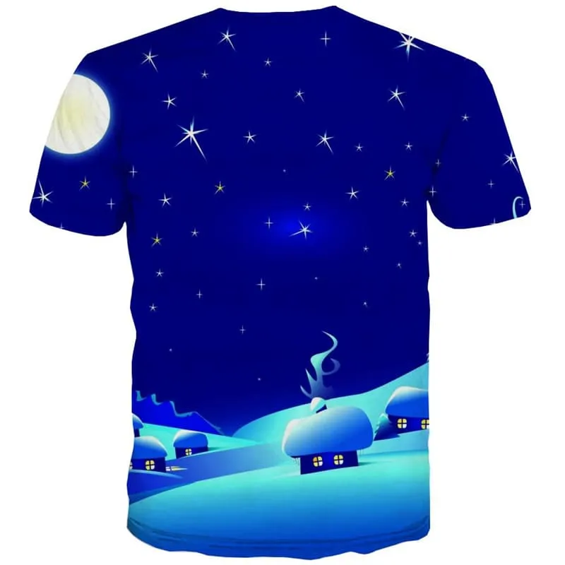 Galaxy T shirts Men Star Tshirt Anime Moon Tshirts Casual Snow Shirt Print
