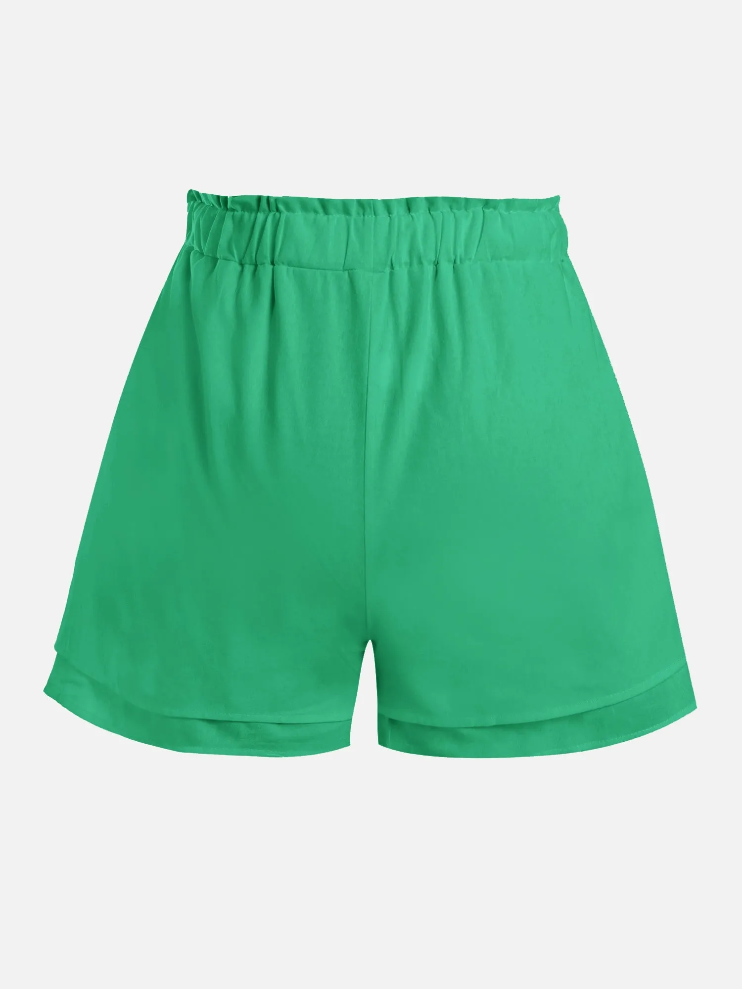 Gartered Sleeve Blouse and Flowy Shorts Set (Green)