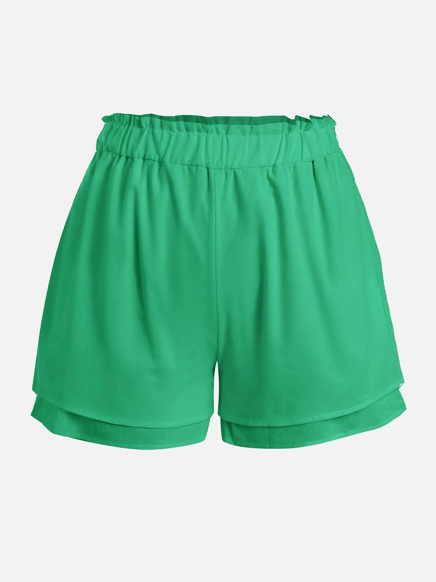 Gartered Sleeve Blouse and Flowy Shorts Set (Green)