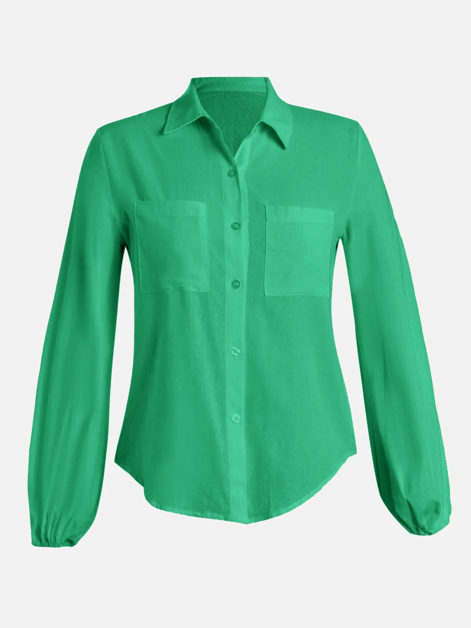 Gartered Sleeve Blouse and Flowy Shorts Set (Green)