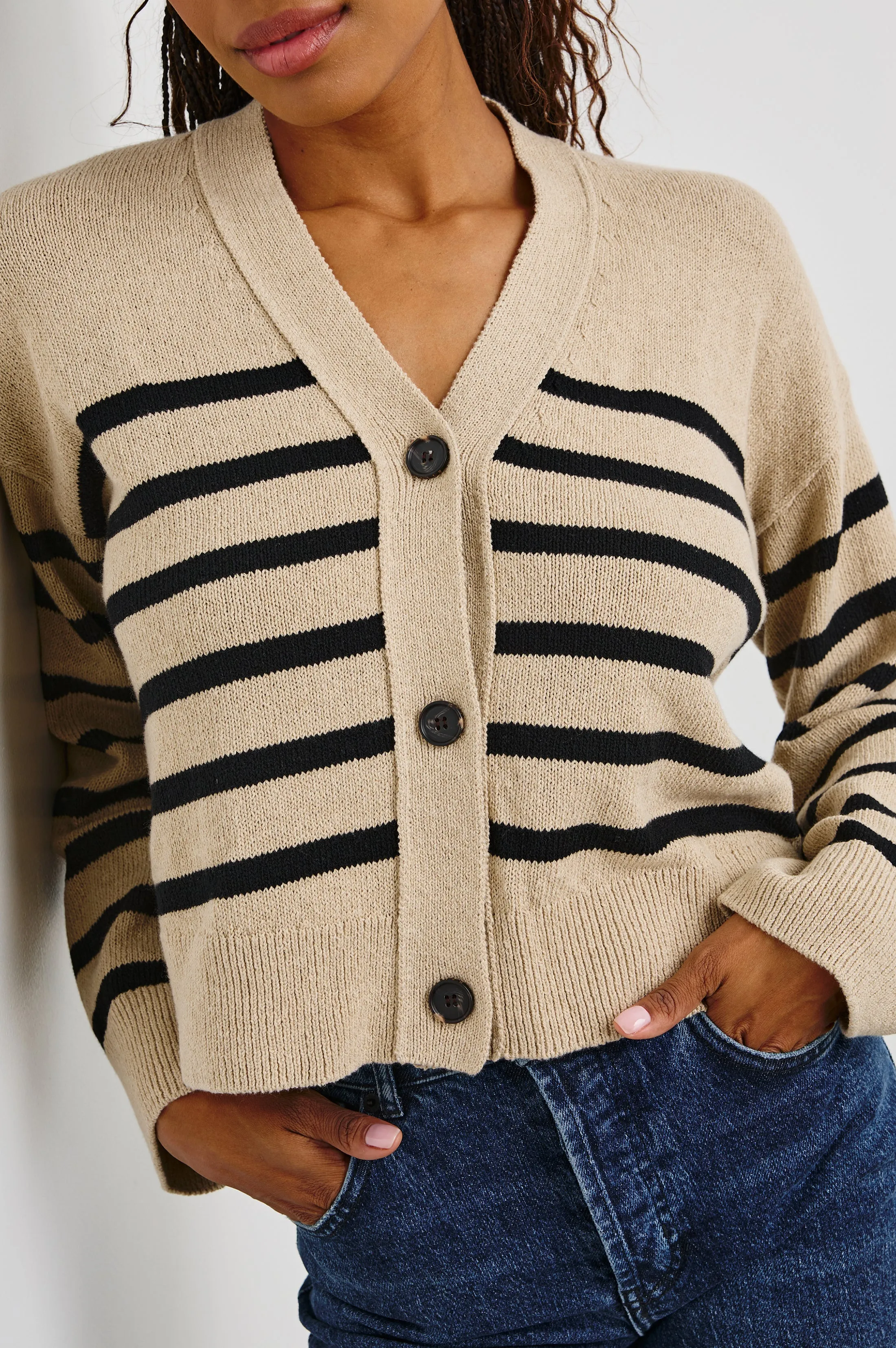 GENEVA CARDIGAN - OATMEAL BLACK STRIPE