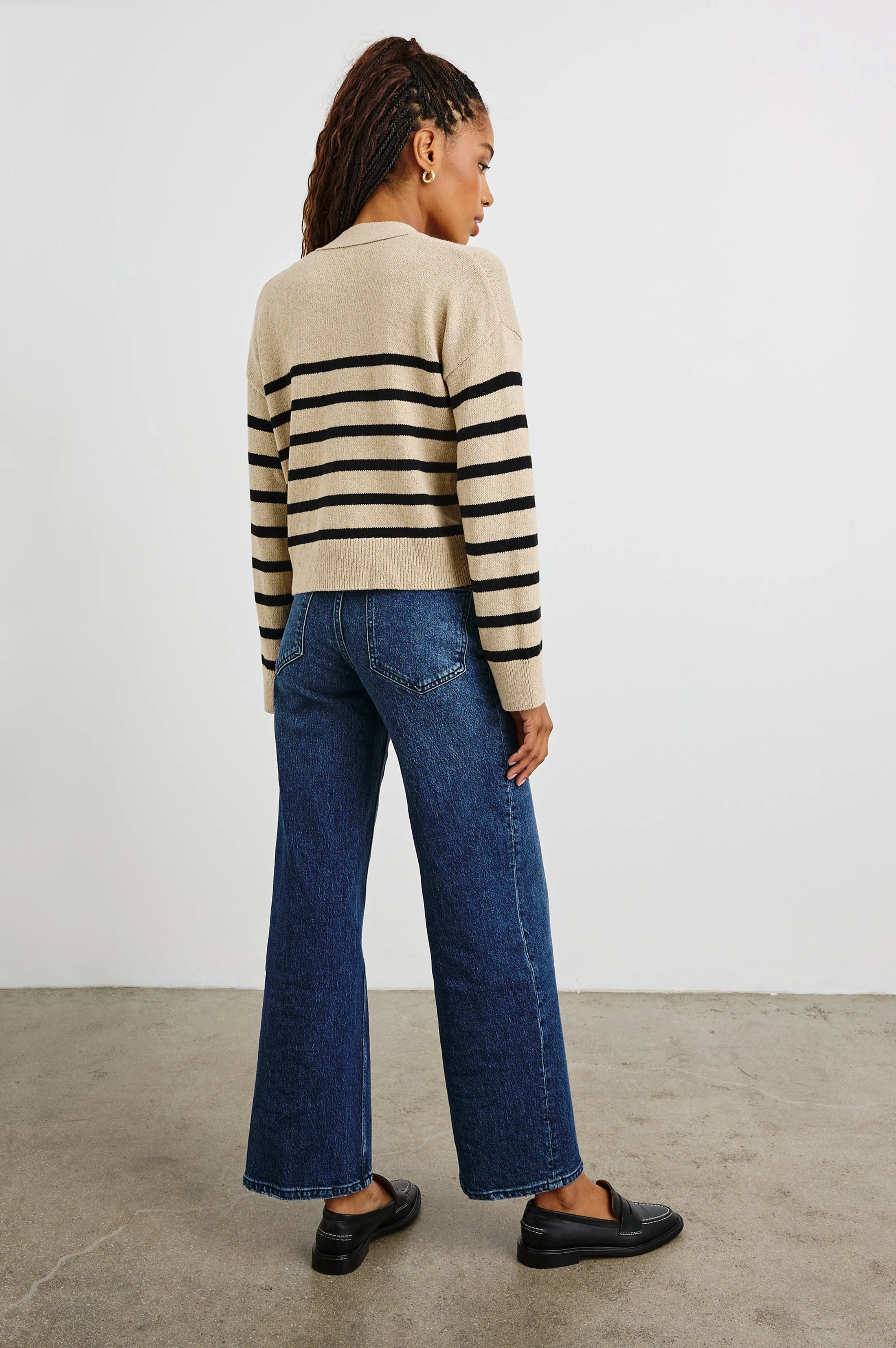 GENEVA CARDIGAN - OATMEAL BLACK STRIPE