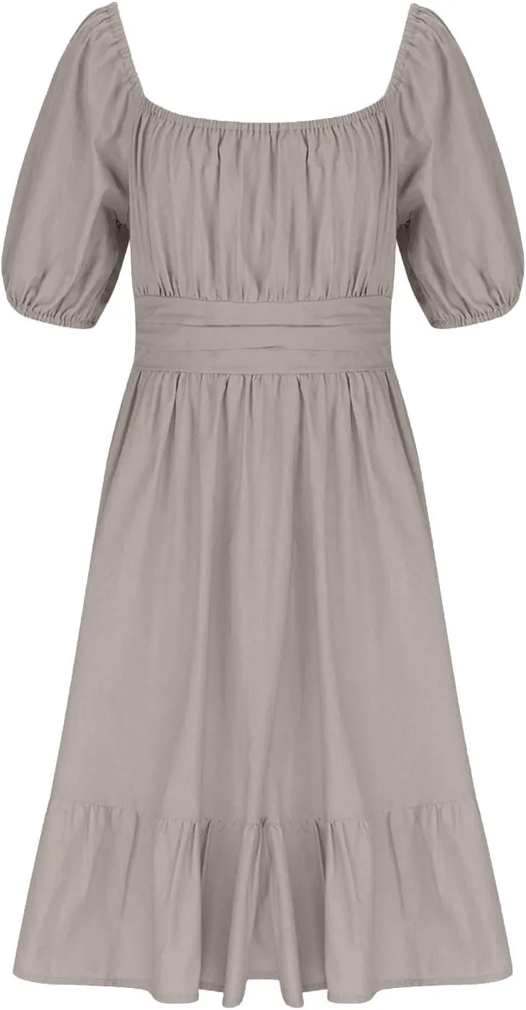 Girls Summer Dresses Square Neck Lantern Sleeve Mini Dress Tie Backless Ruffle A-Line Sundress