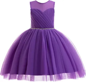 Glamulice Flower Girls Vintage Rhinestones Tulle Tutu Dress A Line Little/Big Girl Wedding Birthday Formal Party Dresses