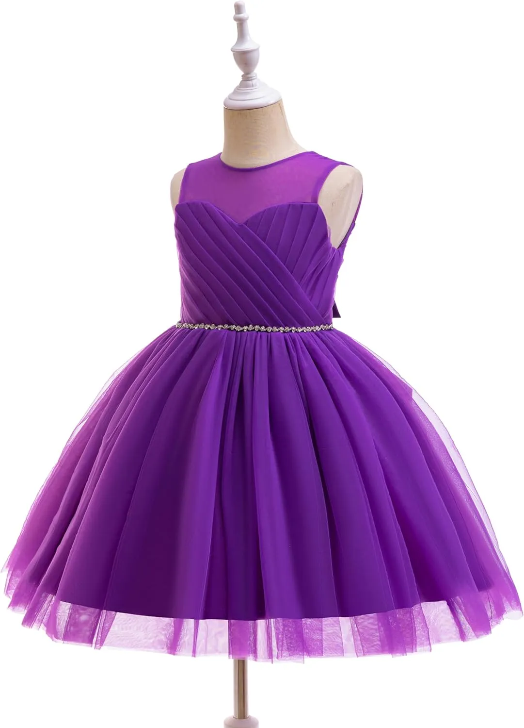 Glamulice Flower Girls Vintage Rhinestones Tulle Tutu Dress A Line Little/Big Girl Wedding Birthday Formal Party Dresses