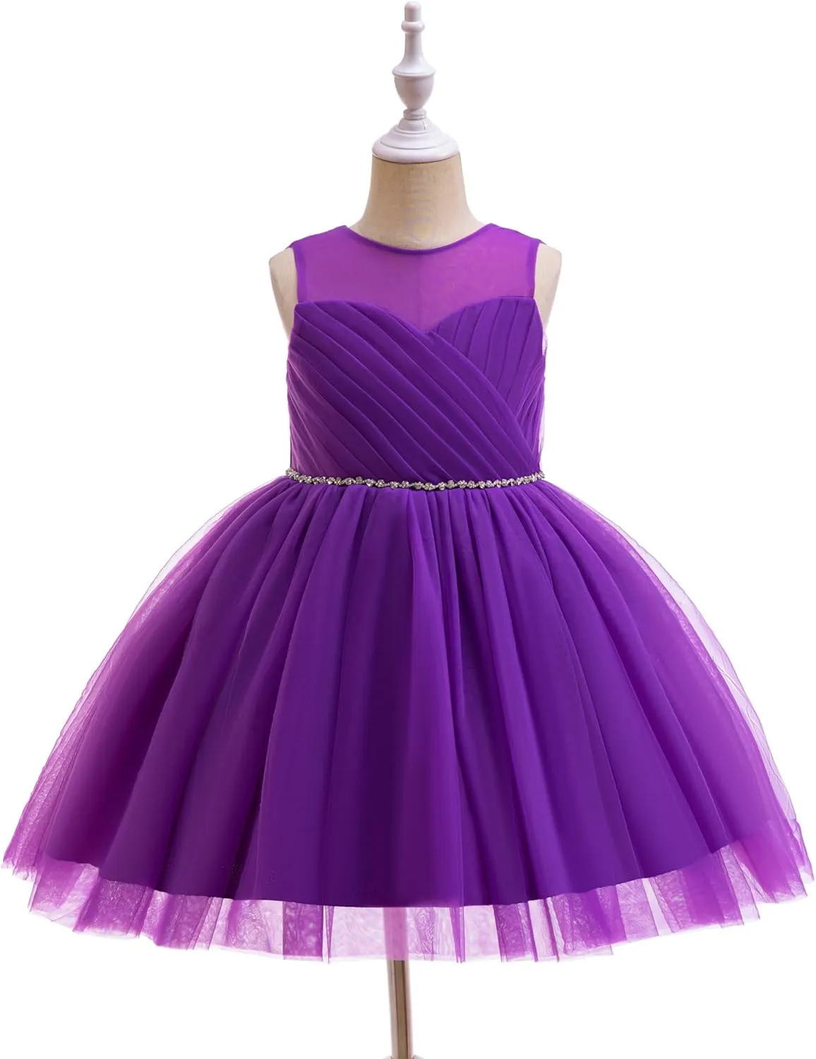 Glamulice Flower Girls Vintage Rhinestones Tulle Tutu Dress A Line Little/Big Girl Wedding Birthday Formal Party Dresses