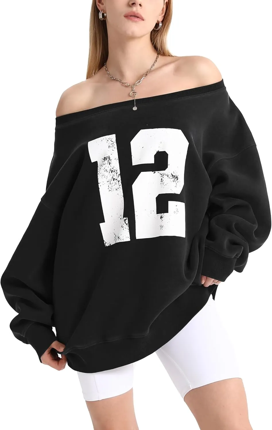 Hatant Off the Shoulder Sweatshirts Womens Graphic Hoodies Jersey Sweatshirts Off Shoulder Sweat Pullover Hoodies for Women