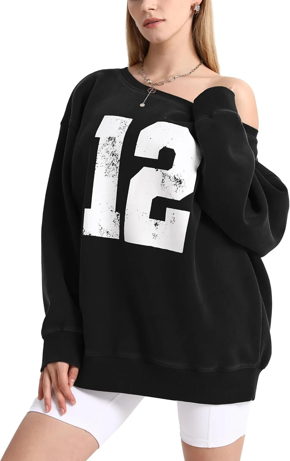 Hatant Off the Shoulder Sweatshirts Womens Graphic Hoodies Jersey Sweatshirts Off Shoulder Sweat Pullover Hoodies for Women