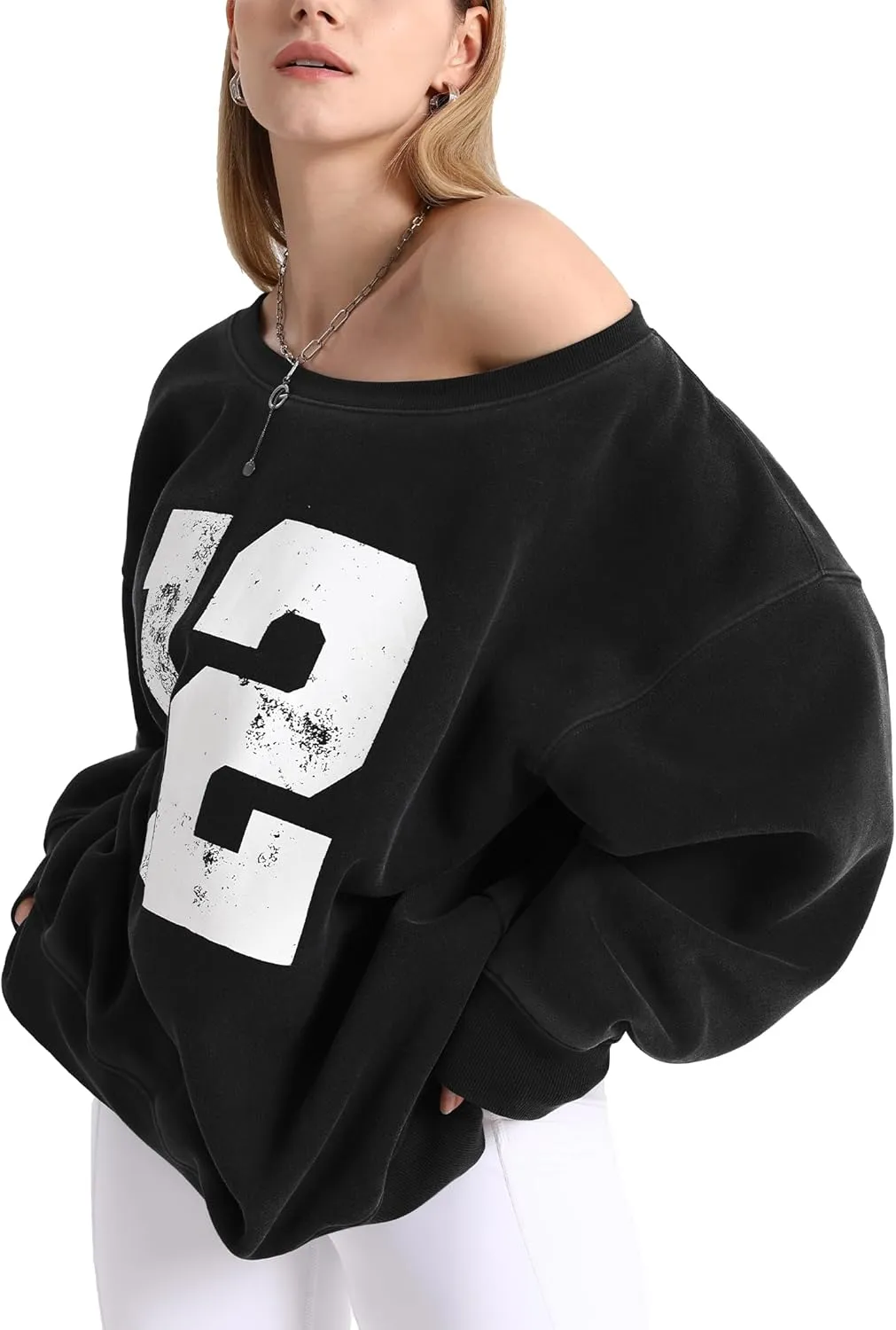 Hatant Off the Shoulder Sweatshirts Womens Graphic Hoodies Jersey Sweatshirts Off Shoulder Sweat Pullover Hoodies for Women