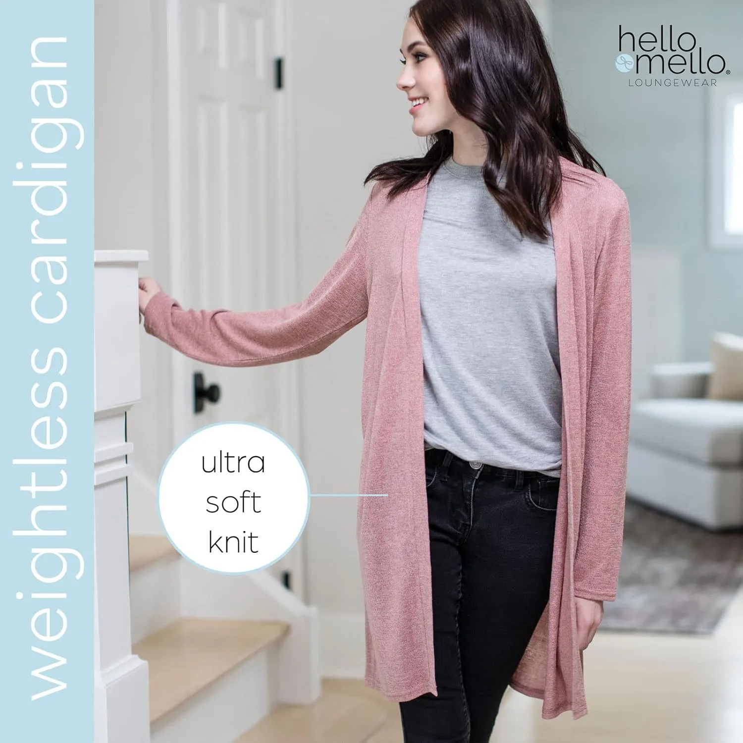 Hello Mello Open Front Weightless Women's Cardigan Ultra Soft Knit Lightweight Kimono Dressy Cardigan with Long Sleeves