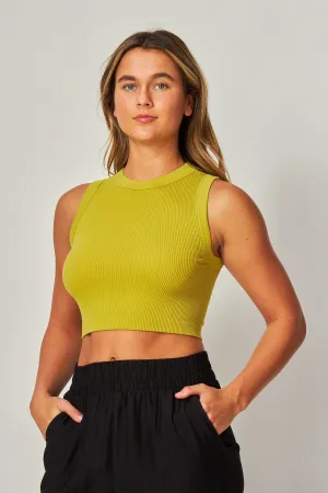 High Neck Crop Tank - Lime