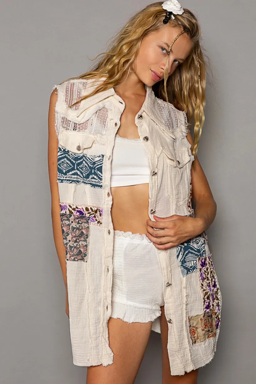 Hit The Streets Double Gauze Patchwork Button Down Vest Dress