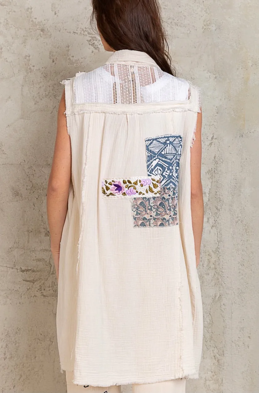 Hit The Streets Double Gauze Patchwork Button Down Vest Dress