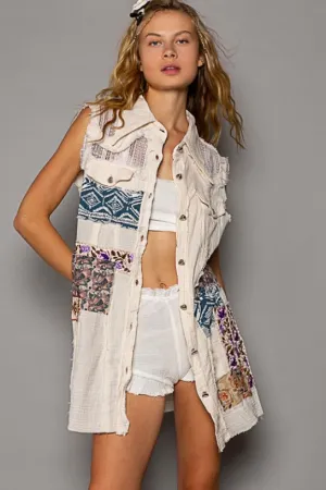 Hit The Streets Double Gauze Patchwork Button Down Vest Dress