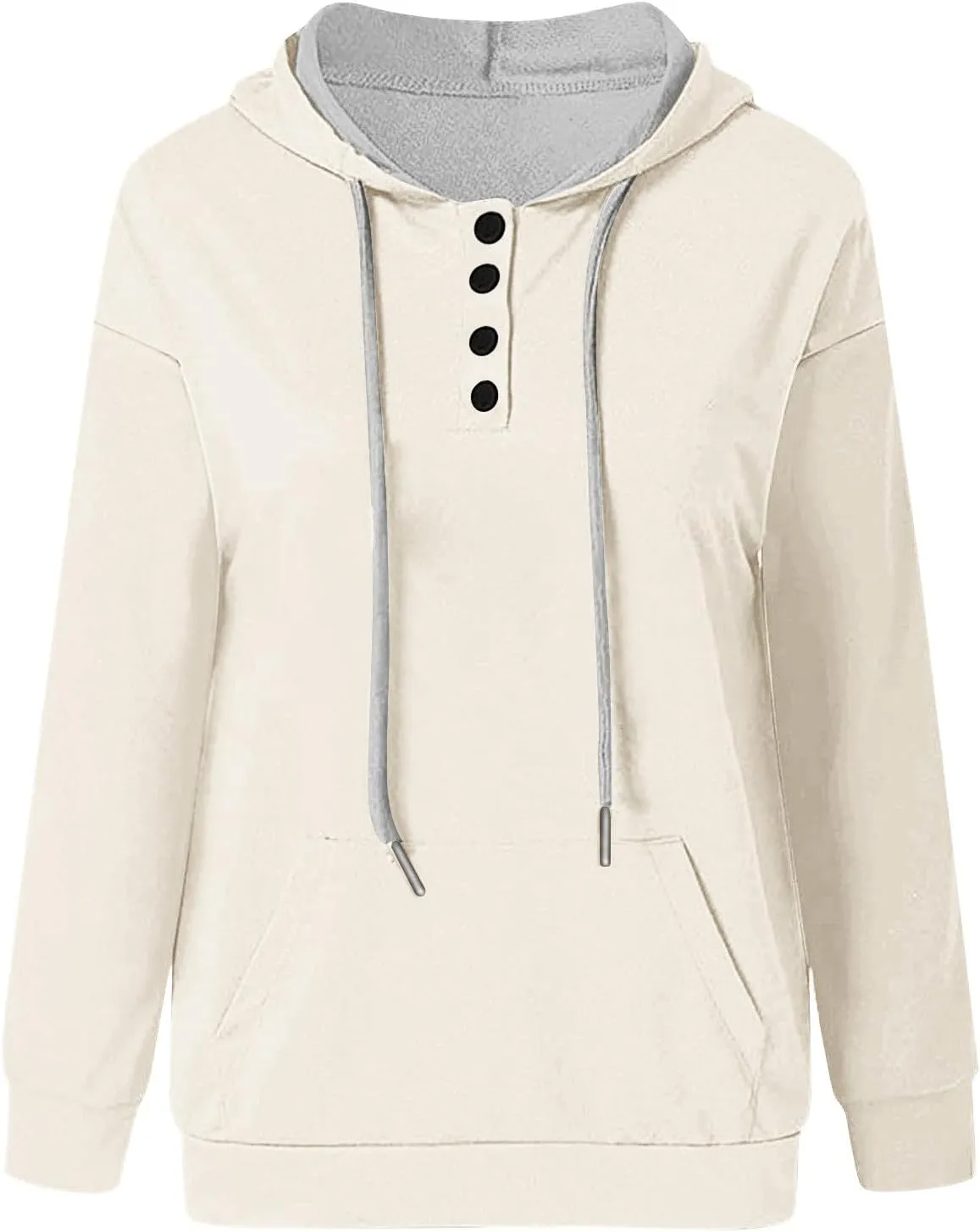 Hoodies for Women Drawstring Long SleeveSweatshirt Casual Button Down Pullover Top Spring Fall Clothes with Pocket