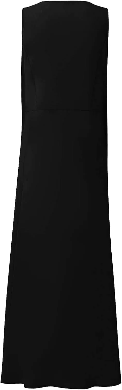 HXHYQKP Dress for Women 2024 Summer Tank Dress Sleeveless Loose Scoop Neck Long Flowy Beach Swing Sundress with Pocket