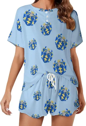 Jagiellonian Dynasty Coat of Arms Women's Pajamas Set 2 Piece Short Sleeve Shirt And Shorts Loungewear Sleepwear
