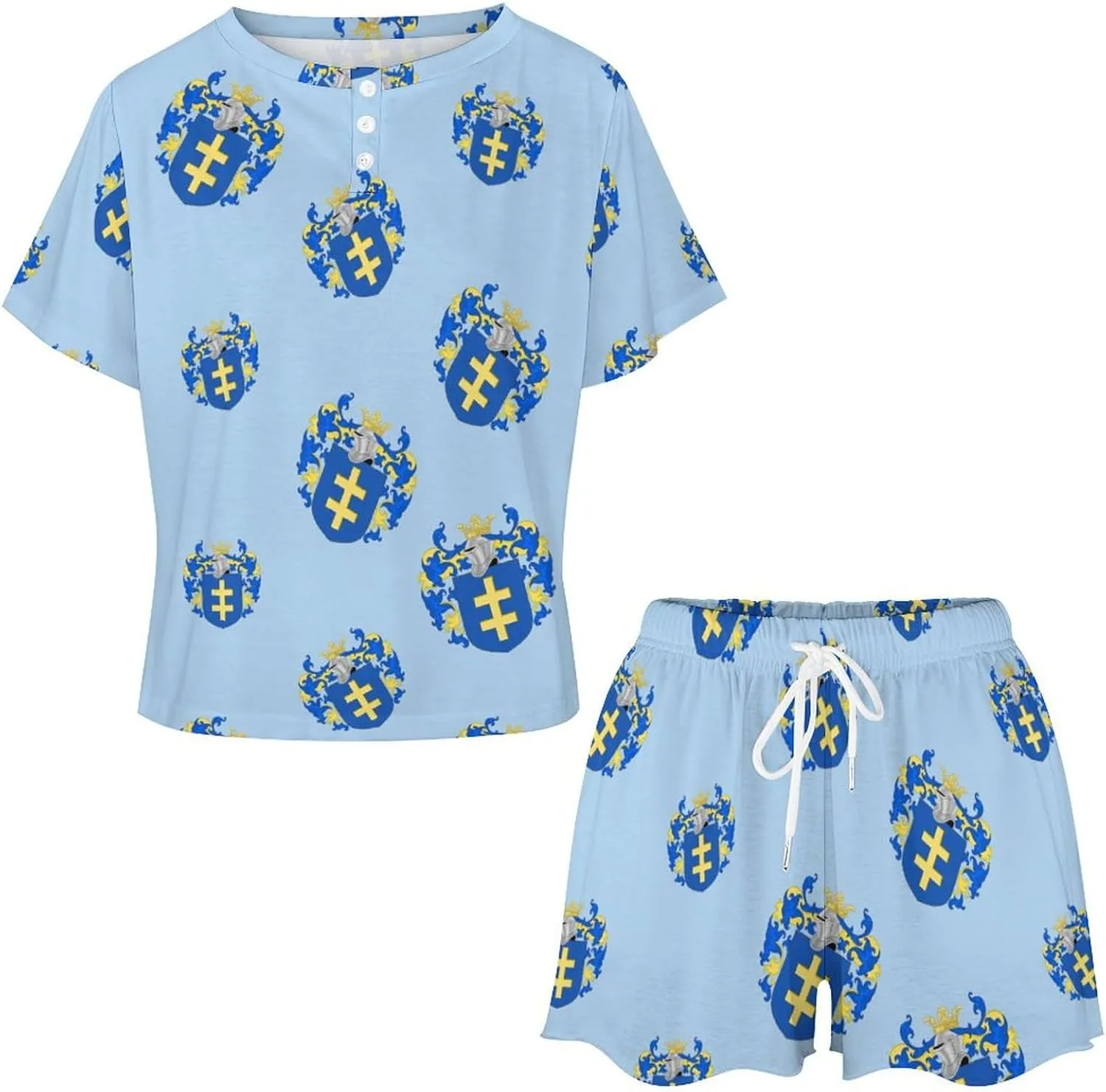 Jagiellonian Dynasty Coat of Arms Women's Pajamas Set 2 Piece Short Sleeve Shirt And Shorts Loungewear Sleepwear