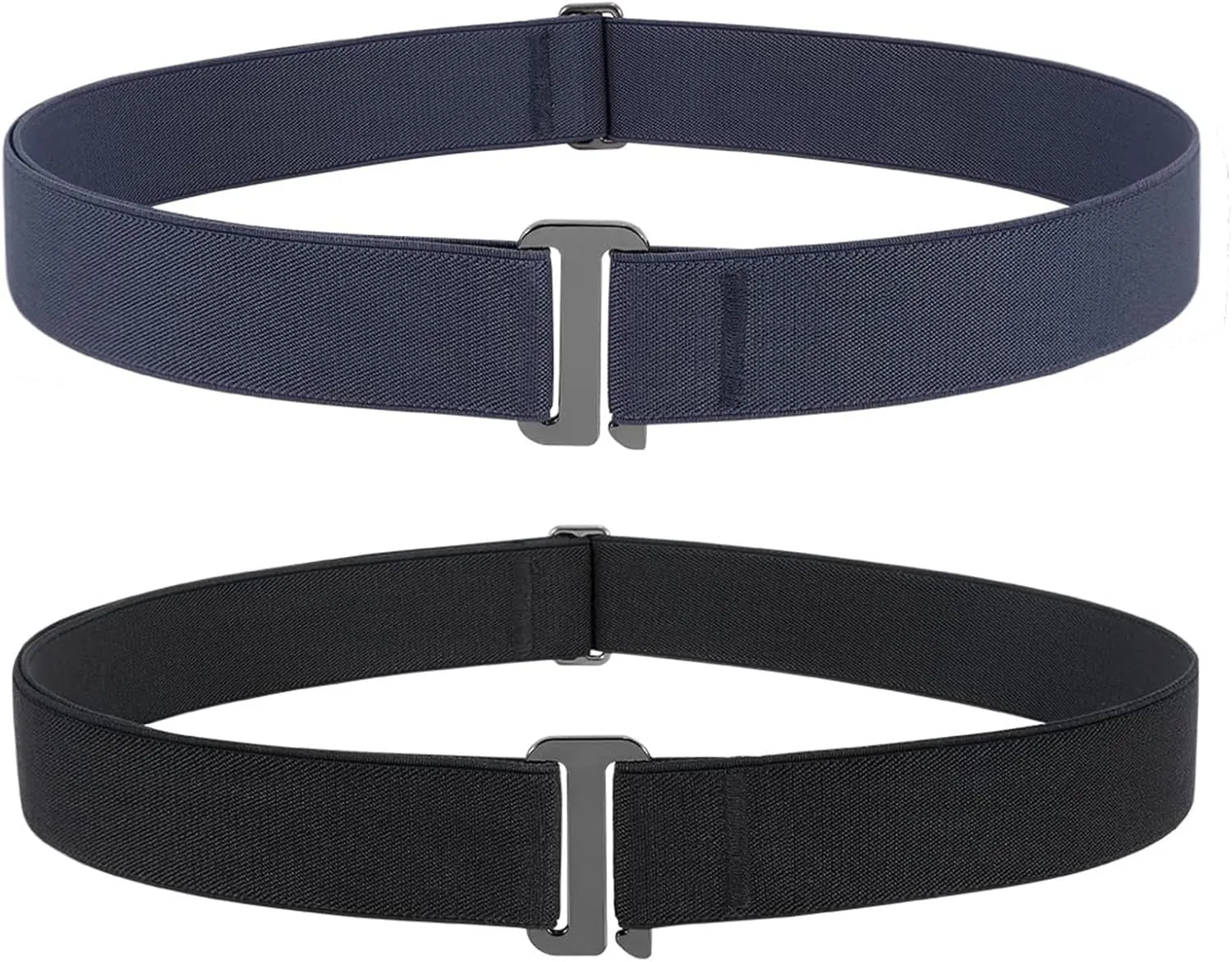 JASGOOD 2 Pack Women Stretch Belt No Show Elastic Web Strap Belt with Flat Buckle for Jeans Pants Dresses