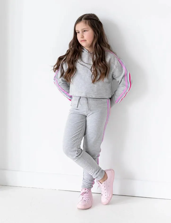 Jill Yoga Crop Rainbow Stripe Hoodie