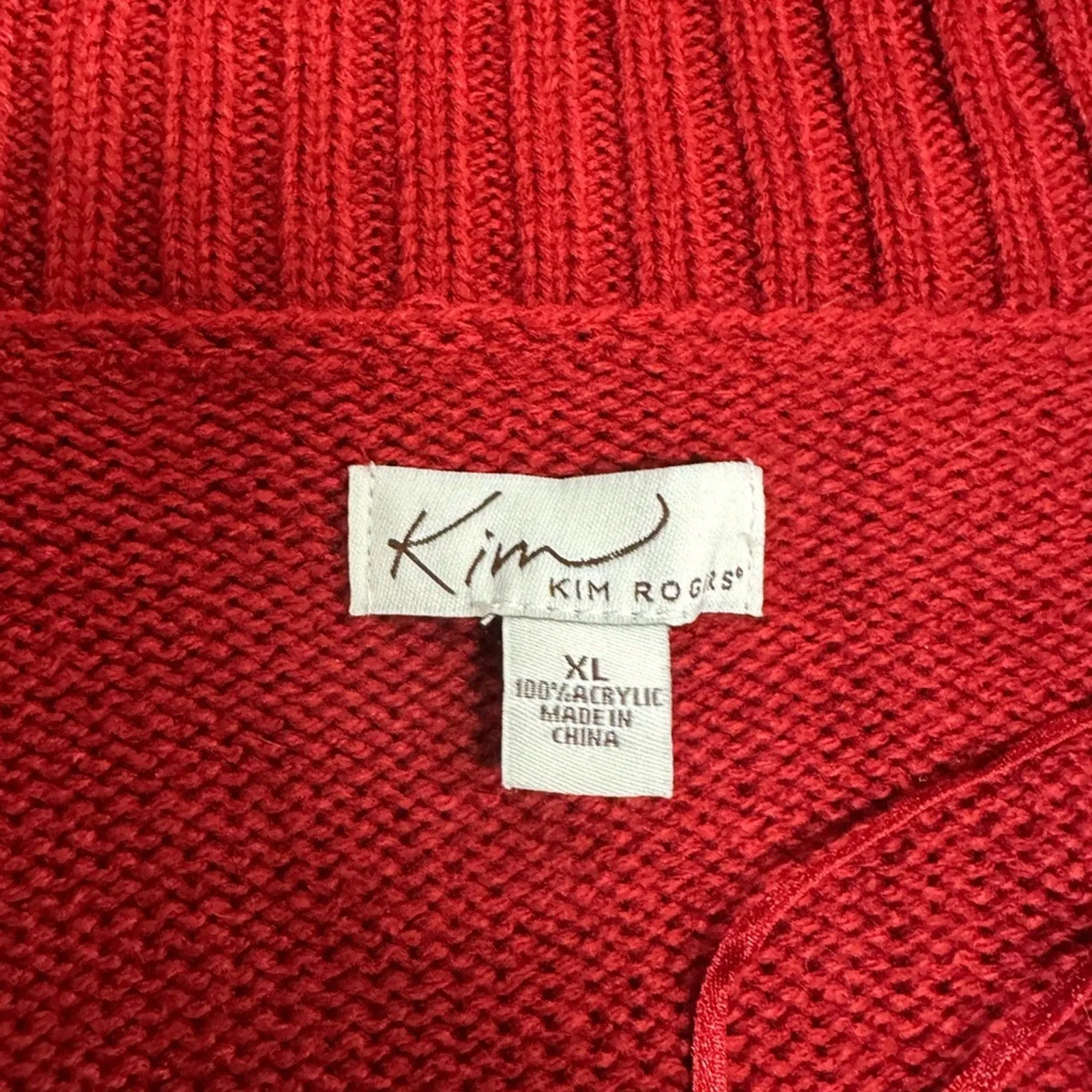 Kim Rogers Red Cardigan Sweater with V-Neck and Relaxed Fit