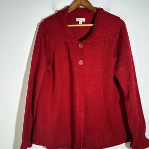 Kim Rogers Red Cardigan Sweater with V-Neck and Relaxed Fit